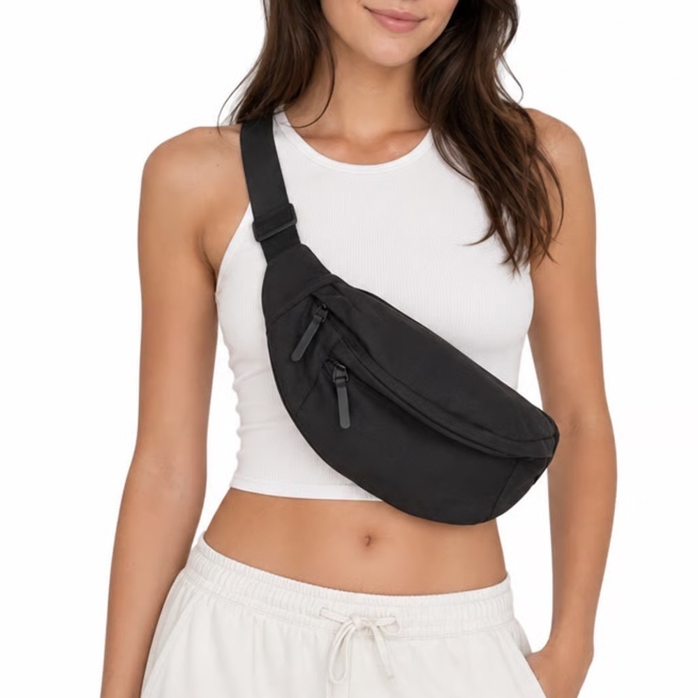 MAXTOP Black Zipper Pockets Adjustable Strap Crossbody Fanny Pack Bags